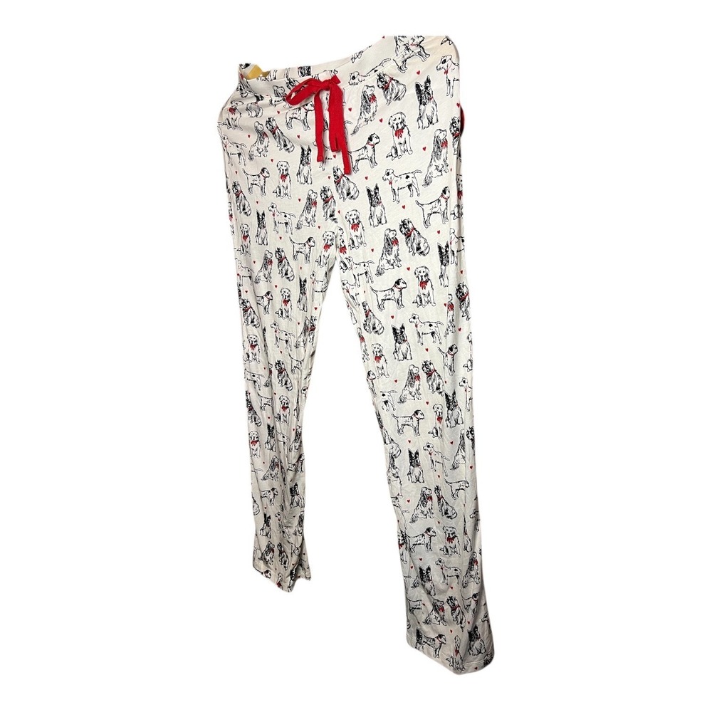 Cynthia Rowley Sleepwear Pajama Pants Cream Dog Print Red Heart Valentine XS‎ - Picture 3 of 6